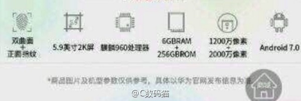 华为Mate 9顶配版曝光:麒麟960+5.9寸2K屏